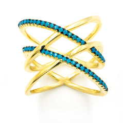 ZDR0583-GT  STERLING SILVER 925 DOUBLE X NANO TURQUOISE  RING