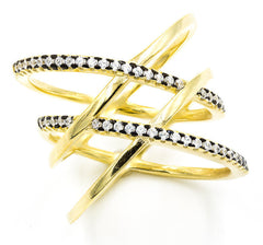 ZDR0583-GW  STERLING SILVER 925 GOLD PLATED DOUBLE X CZ RING