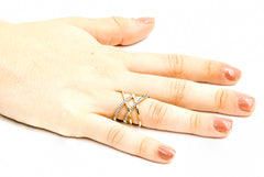 ZDR0583-GW  STERLING SILVER 925 GOLD PLATED DOUBLE X CZ RING