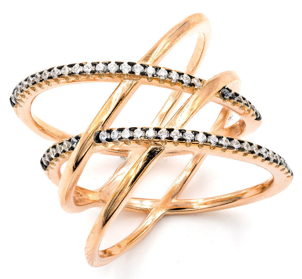 ZDR0583-RGW  STERLING SILVER 925 ROSE GOLD PLATED DOUBLE X CZ RING