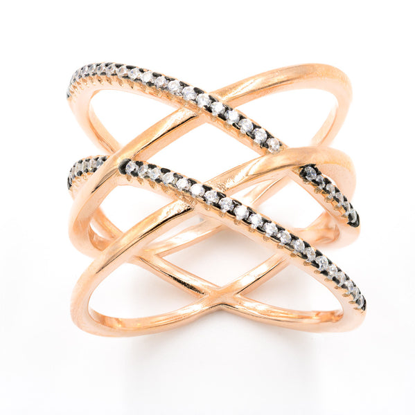 ZDR0583-RGW  STERLING SILVER 925 ROSE GOLD PLATED DOUBLE X CZ RING