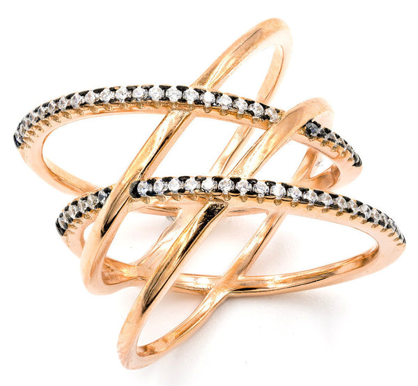 ZDR0583-RGW  STERLING SILVER 925 ROSE GOLD PLATED DOUBLE X CZ RING