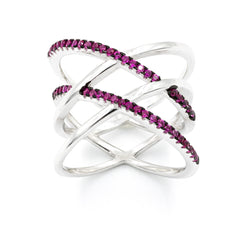 ZDR0583-RR  STERLING SILVER 925 DOUBLE X RUBY COLOR CZ RING