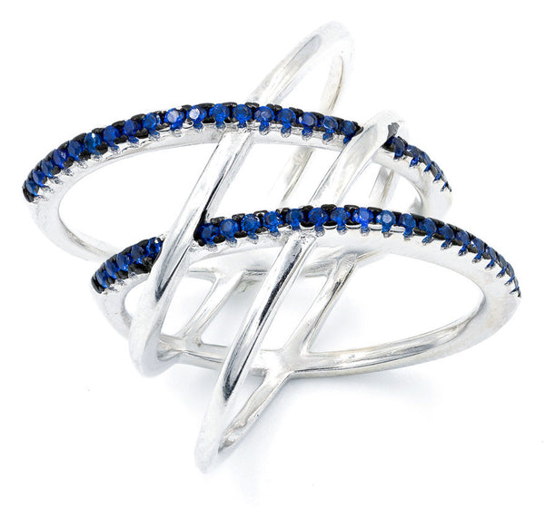 ZDR0583-RS  STERLING SILVER 925 SAPPHIRE DOUBLE X CZ RING