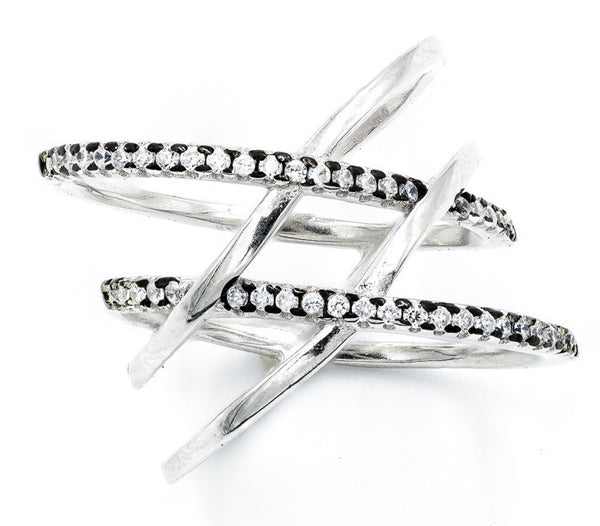 ZDR0583-RW  STERLING SILVER 925 DOUBLE X CZ RING