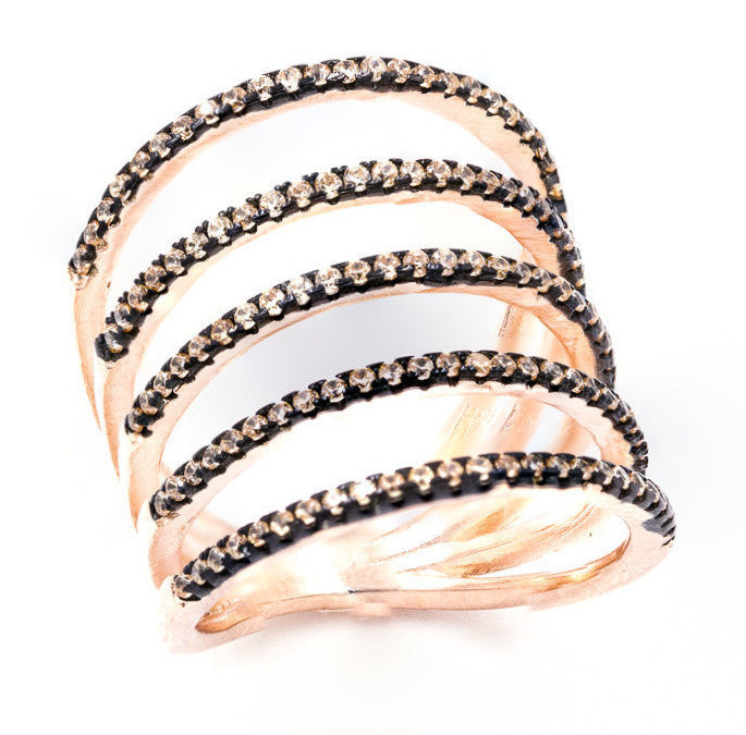 ZDR0740-RGCH  STERLING SILVER 925 ROSE GOLD PLATED  CHAMPAGNE CZ RING
