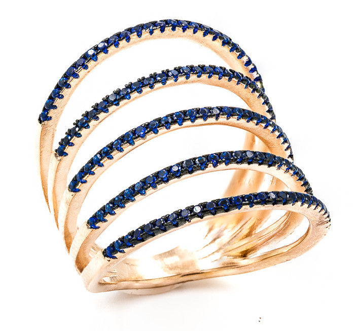 ZDR0740-RGS  STERLING SILVER 925 ROSE GOLD PLATED  SAPPHIRE CZ RING