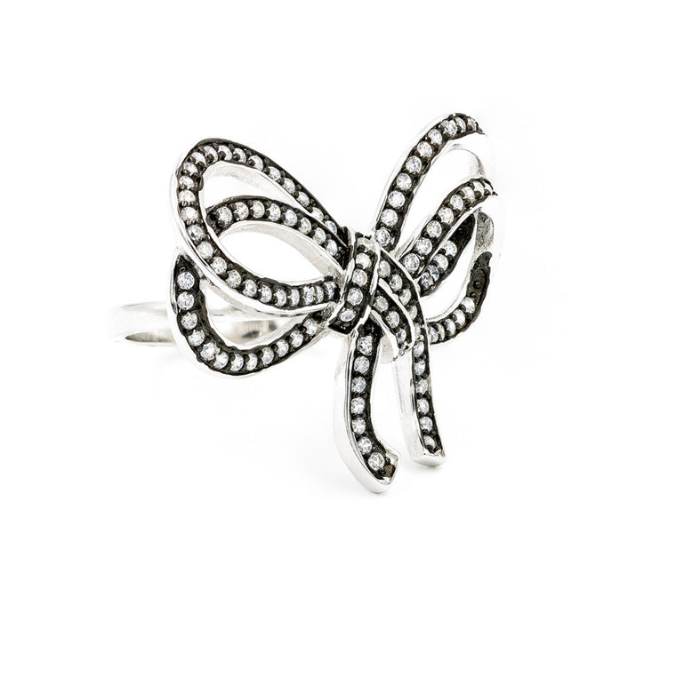 ZDR0764-RW STERLING SILVER 925  WHITE CZ BOW DESIGN RING