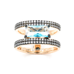 ZDR0787-RGAQ STERLING SILVER 925 ROSE GOLD AQUA BLUE CZ OPEN RING