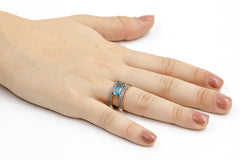 ZDR0787-RGAQ STERLING SILVER 925 ROSE GOLD AQUA BLUE CZ OPEN RING