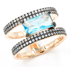 ZDR0787-RGAQ STERLING SILVER 925 ROSE GOLD AQUA BLUE CZ OPEN RING