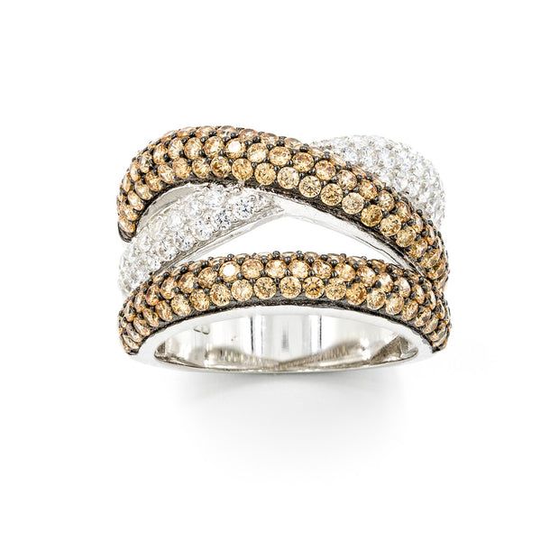 ZDR0967-RCH  STERLING SILVER 925 CHAMPAGNE  AND WHITE CZ RING