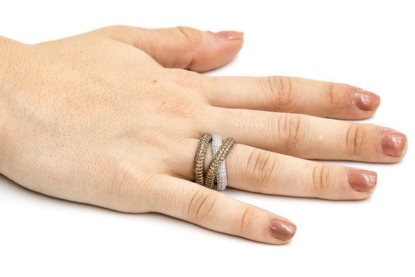 ZDR0967-RCH  STERLING SILVER 925 CHAMPAGNE  AND WHITE CZ RING