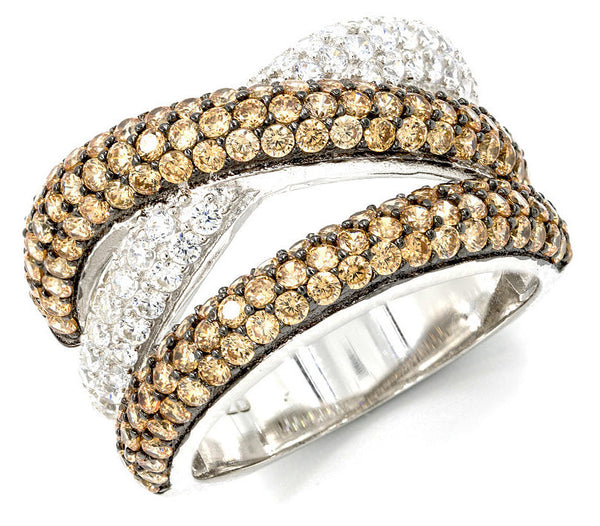 ZDR0967-RCH  STERLING SILVER 925 CHAMPAGNE  AND WHITE CZ RING
