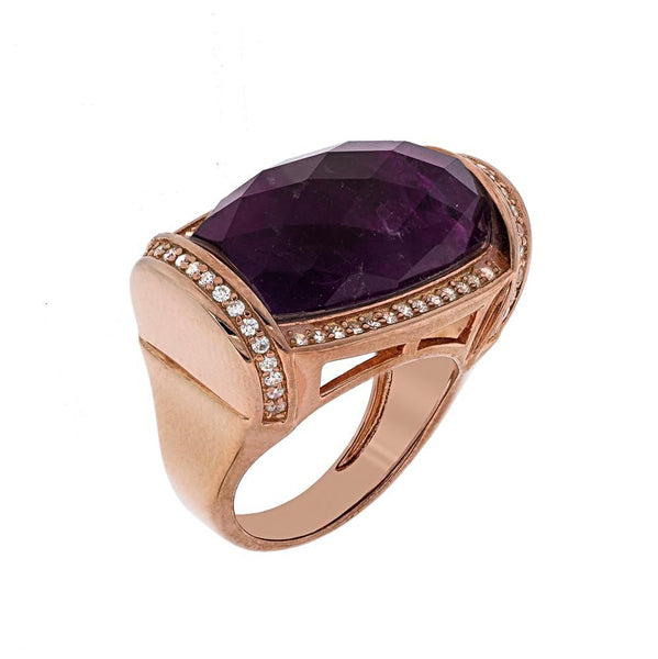 ZDR1245-RG  STERLING SILVER 925 ROSE PLATED FINISH AMETHYST RING