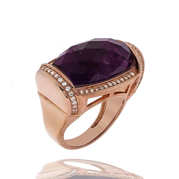 ZDR1245-RG  STERLING SILVER 925 ROSE PLATED FINISH AMETHYST RING