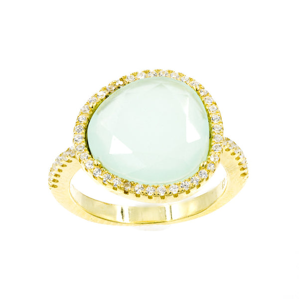 ZDR1522-G  STERLING SILVER 925 PRONG SETTING CHALCEDONY GOLD PLATED RING