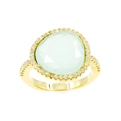 ZDR1522-G  STERLING SILVER 925 PRONG SETTING CHALCEDONY GOLD PLATED RING