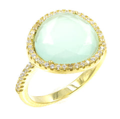ZDR1522-G  STERLING SILVER 925 PRONG SETTING CHALCEDONY GOLD PLATED RING