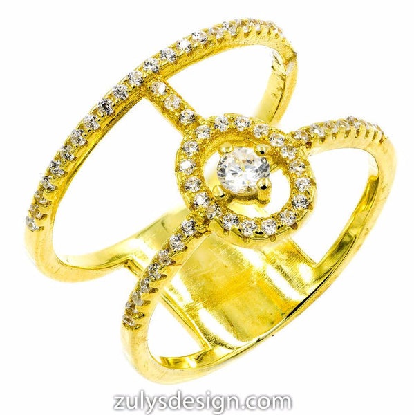 ZDR1979-G STERLING SILVER 925 GOLD PLATED OPEN RING WITH CZ