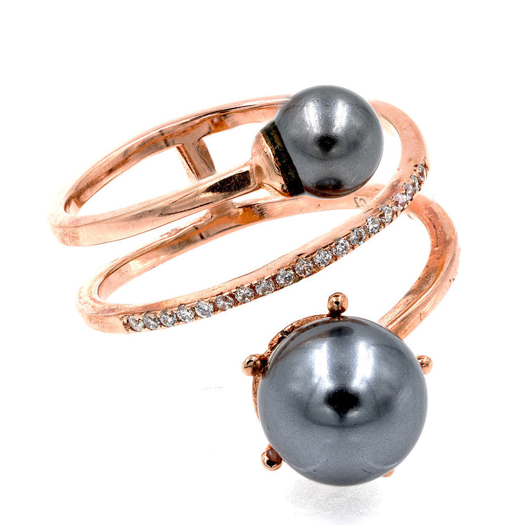ZDR2080-RG  925 STERLING SILVER ROSE GOLD PLATED PEARL DESIGN WITH CUBIC ZIRCONIA RING