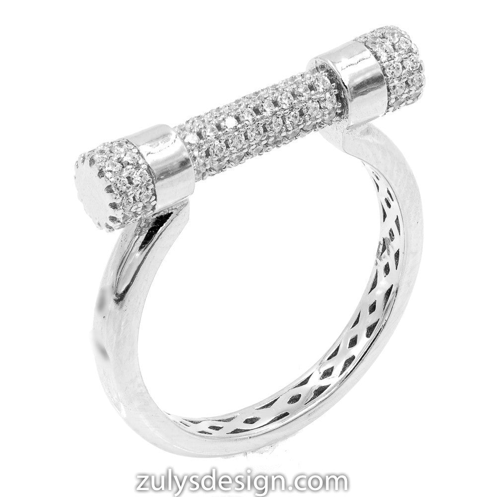 ZDR2081 STERLING SILVER 925 RHODIUM PLATED CLEAR CUBIC ZIRCONIA RING