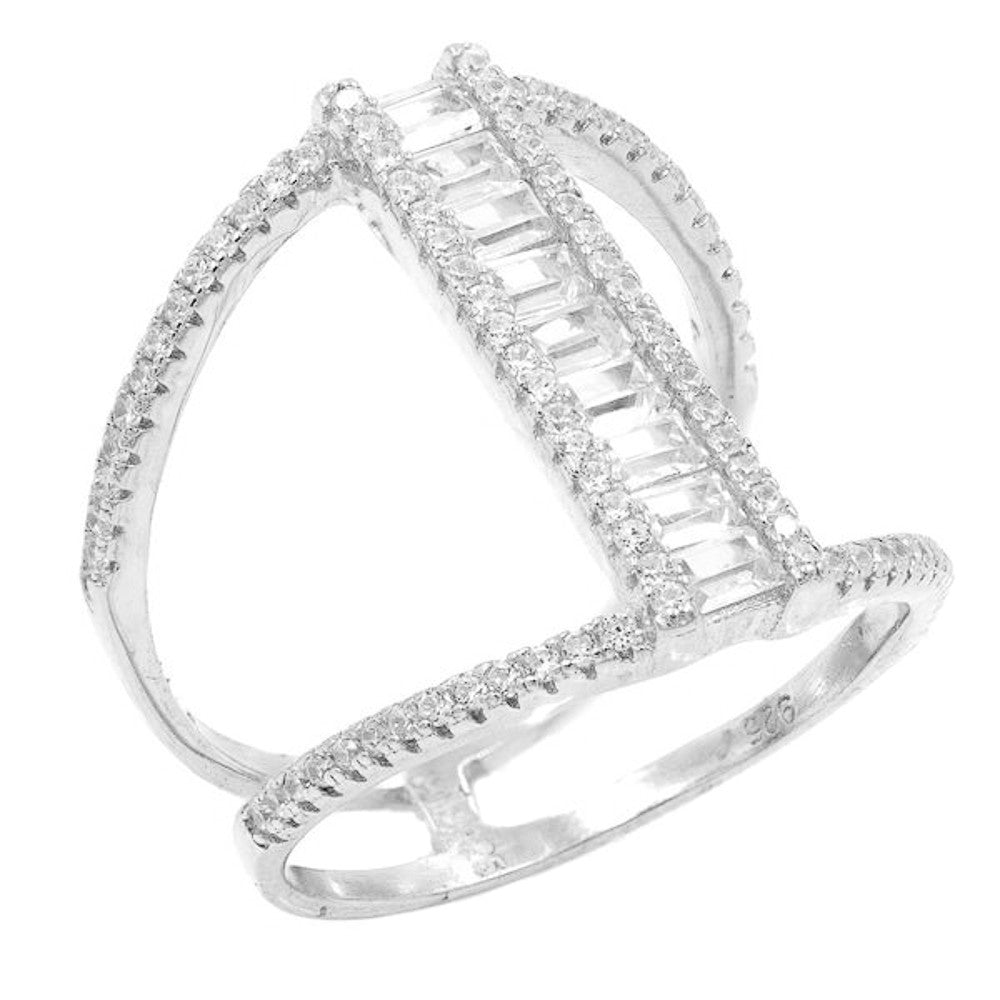 RI2123W STERLING SILVER 925 RHODIUM PLATED BAGUETTE CZ RING