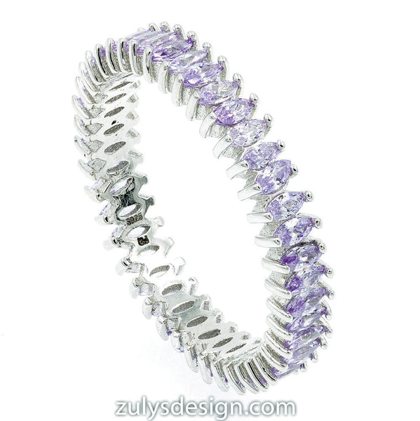 ZDR2137-L STERLING SILVER 925 RHODIUM PLATED LAVENDER STACKABLE CZ RING