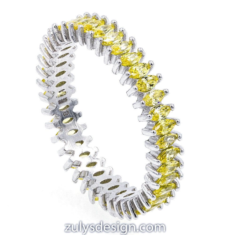 ZDR2137-Y STERLING SILVER 925 RHODIUM PLATED YELLOW STACKABLE CZ RING