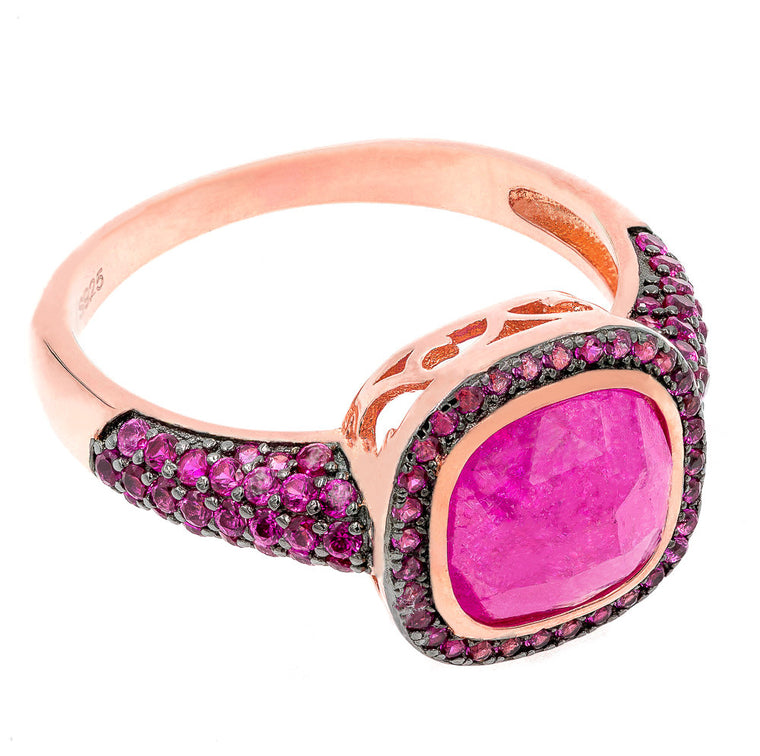 ZDR2139R-RG STERLING SILVER 925 ROSE GOLD PLATED RUBY CZ RING