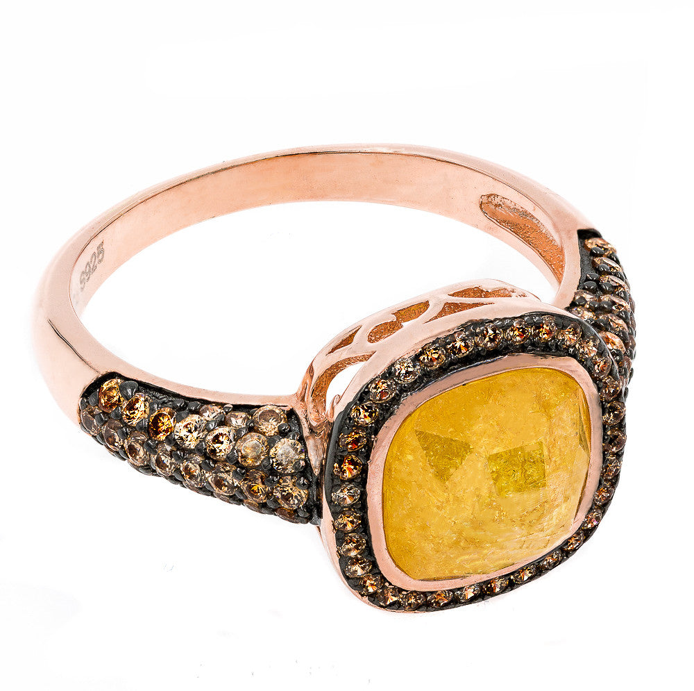 ZDR2139Y-RG STERLING SILVER 925 ROSE GOLD PLATED YELLOW CZ RING