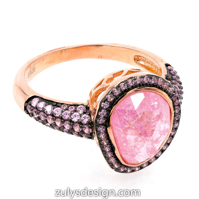 ZDR2140RP-RG STERLING SILVER 925 ROSE GOLD PLATED PINK CZ RING