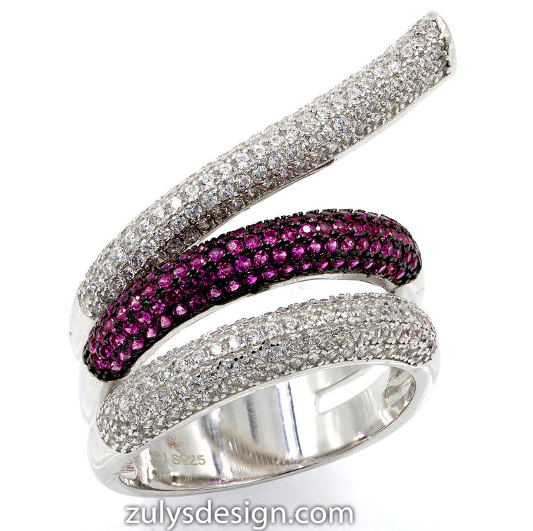 ZDR2141WR STERLING SILVER 925 RHODIUM PLATED RUBY COLOR CZ RING