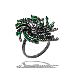 ZDR25673-B  STERLING SILVER 925 BLACK RHODIUM PLATED FINISH ART DECO DESIGN RING