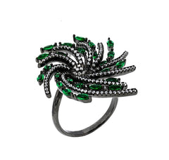 ZDR25673-B  STERLING SILVER 925 BLACK RHODIUM PLATED FINISH ART DECO DESIGN RING