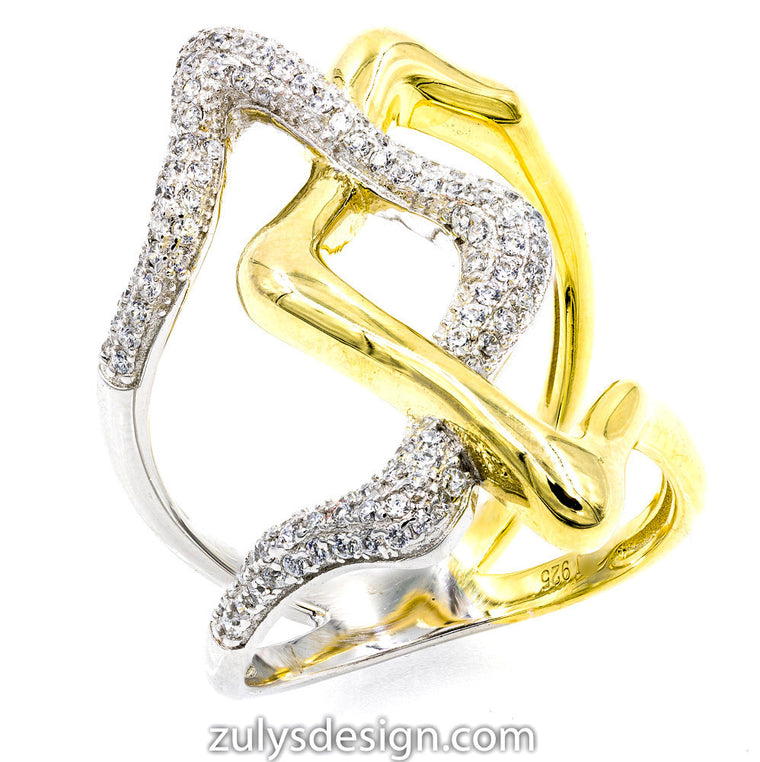 ZDR25675-G  STERLING SILVER 925 TWO TONE PLATED CZ RING