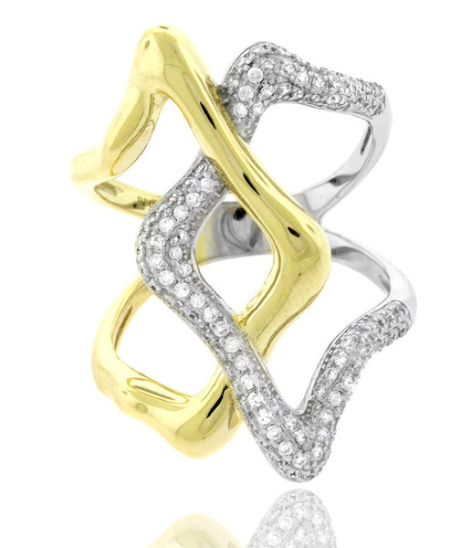 ZDR25675-G  STERLING SILVER 925 TWO TONE PLATED CZ RING