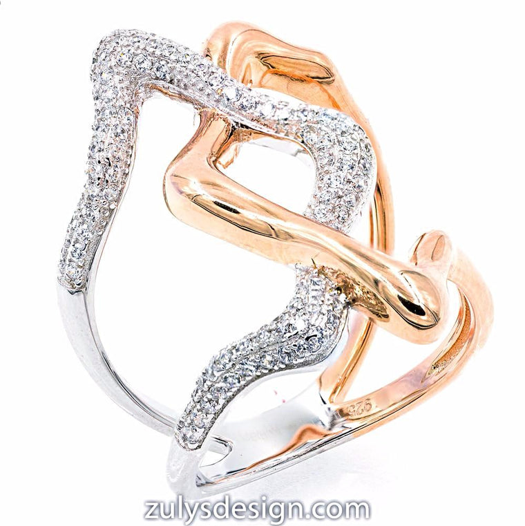 ZDR25675-RG  STERLING SILVER 925 TWO TONE PLATED CZ RING