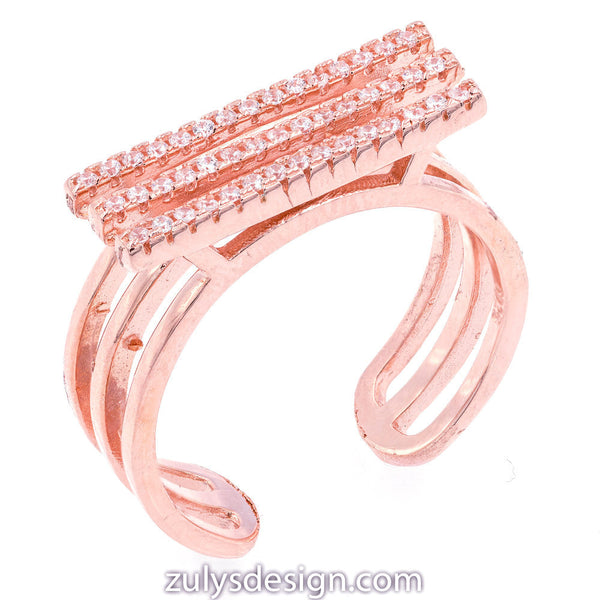 ZDR2582-RG STERLING SILVER 925 ROSE GOLD PLATED THREE ROW CZ PAVE RING