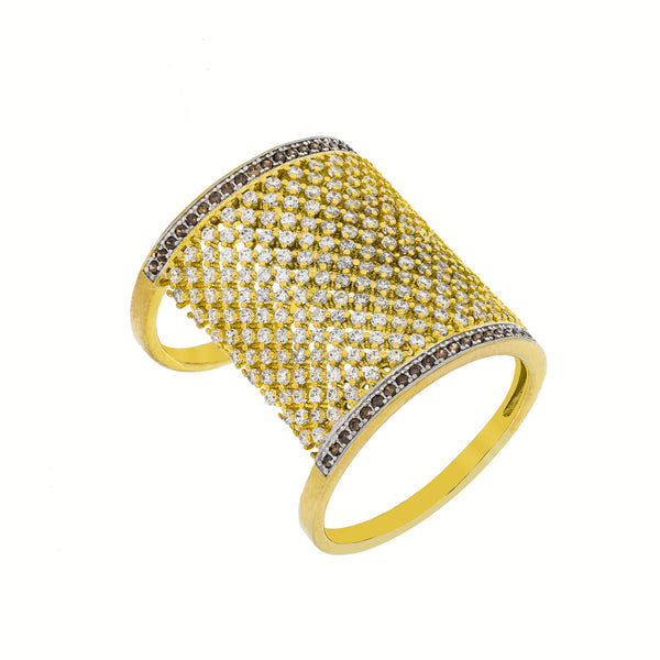 ZDR25986-G  STERLING SILVER 925 GOLD PLATED FINISH MICRO-PAVE TWO TONE CUBIC ZIRCONIA RING