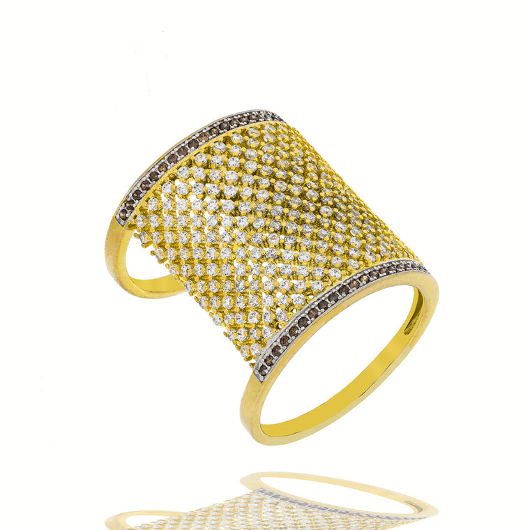 ZDR25986-G  STERLING SILVER 925 GOLD PLATED FINISH MICRO-PAVE TWO TONE CUBIC ZIRCONIA RING