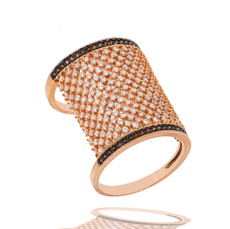 ZDR25986-R STERLING SILVER 925 ROSE GOLD PLATED FINISH MICRO-PAVE TWO TONE CZ RING