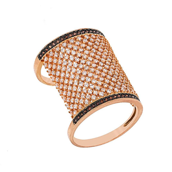 ZDR25986-R STERLING SILVER 925 ROSE GOLD PLATED FINISH MICRO-PAVE TWO TONE CZ RING