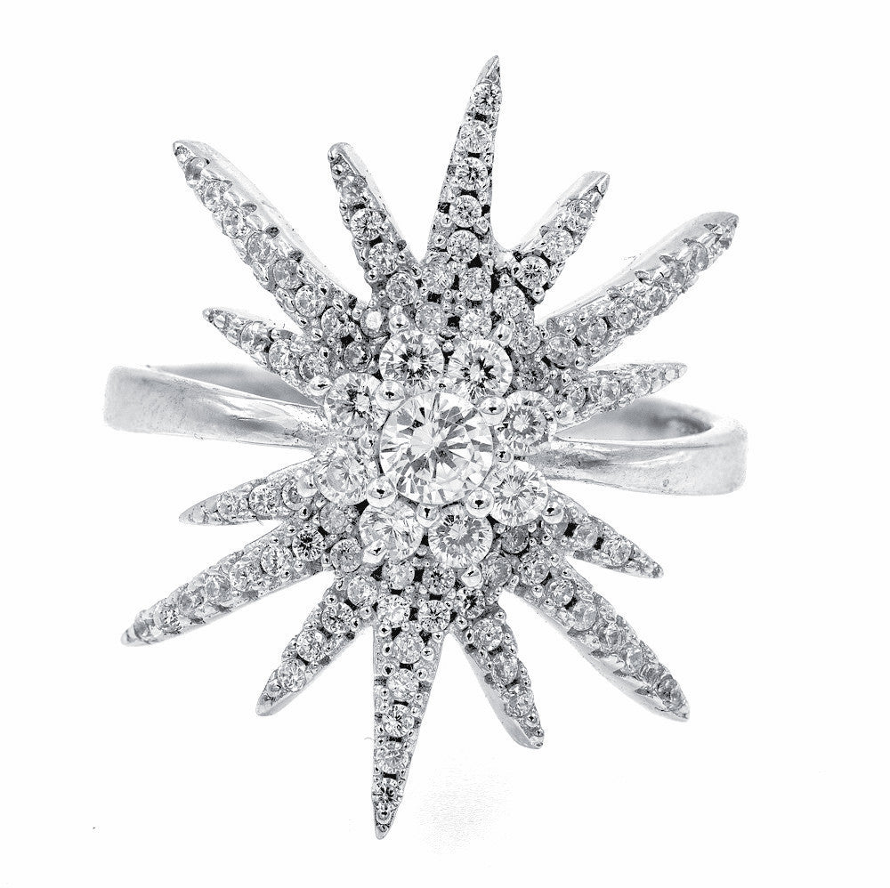 ZDR2742  925 STERLING SILVER STAR DESIGN CUBIC ZIRCONIA RING