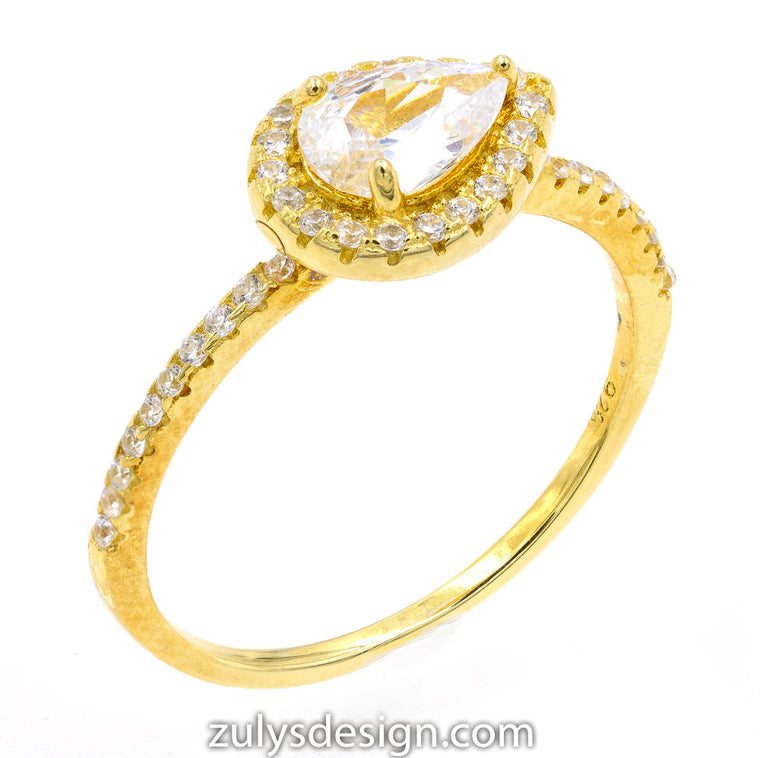 ZDR275-G STERLING SILVER 925 GOLD PLATED CLEAR CUBIC ZIRCONIA RING