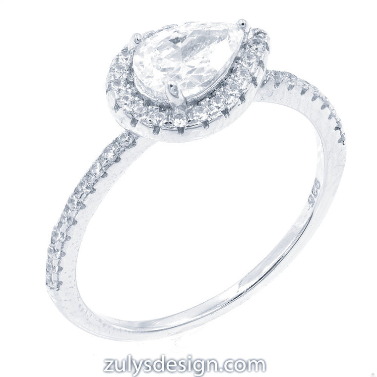 ZDR275 STERLING SILVER 925 RHODIUM PLATED CLEAR CUBIC ZIRCONIA RING