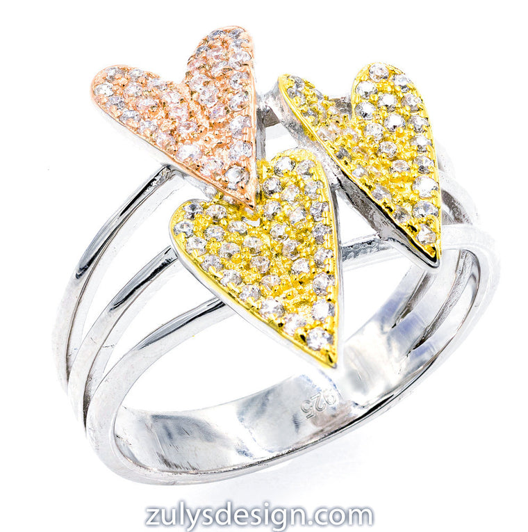 ZDR27991  STERLING SILVER 925  HEART DESIGN CUBIC ZIRCONIA RING