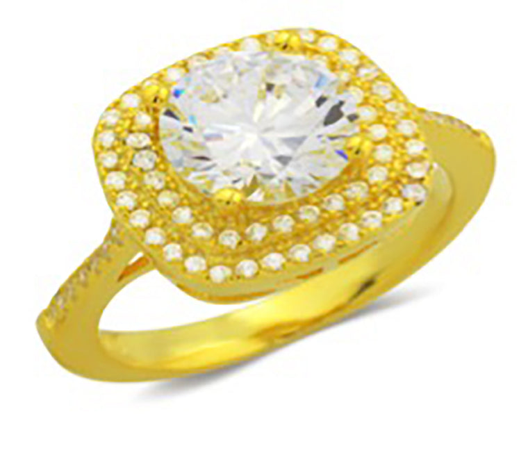 ZDR3109-G  925 STERLING GOLD PLATED CUBIC ZIRCONIA ENGAGEMENT RING