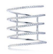 ZDR3350 STERLING SILVER 925 RHODIUM PLATED SPIRAL DESIGN CLEAR CZ RING