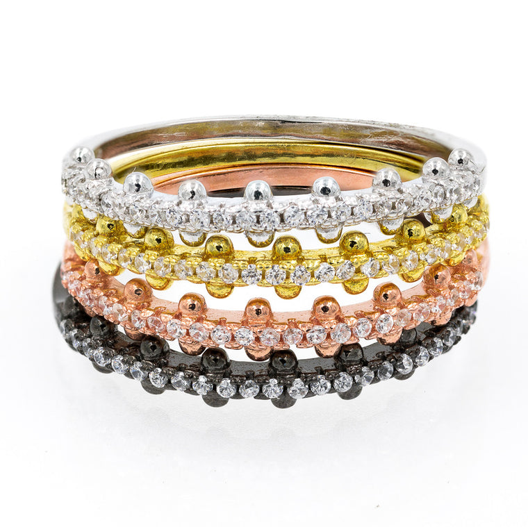 ZDR380  STERLING SILVER 925 SET OF 4 STACKABLE CUBIC ZIRCONIA RINGS